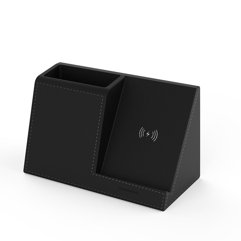 Wireless Charging Station with Leather Pen Holder