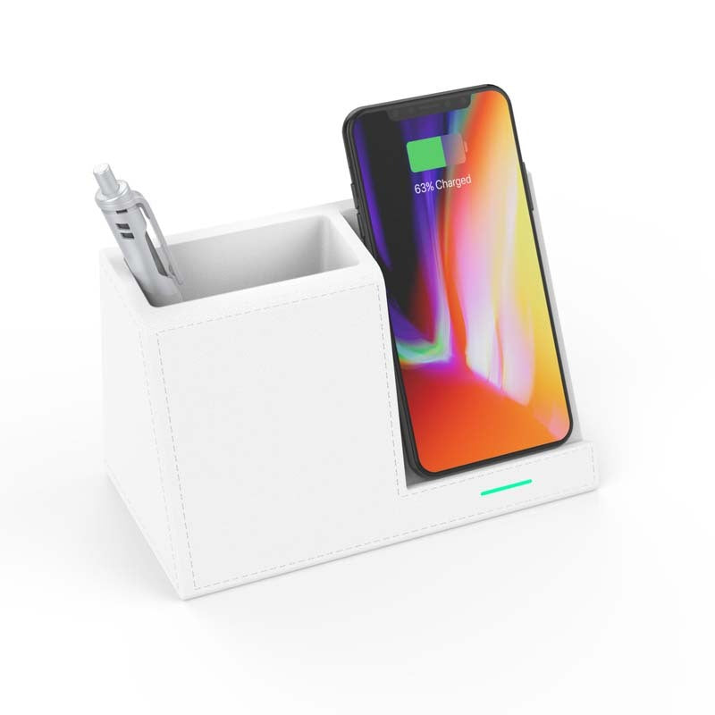 Wireless Charging Station with Leather Pen Holder