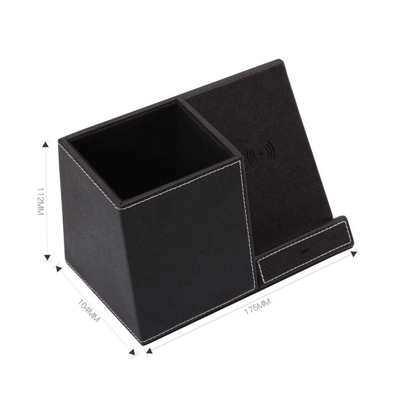 Wireless Charging Station with Leather Pen Holder