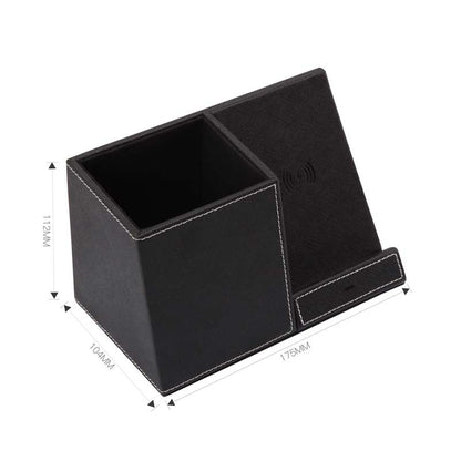 Wireless Charging Station with Leather Pen Holder